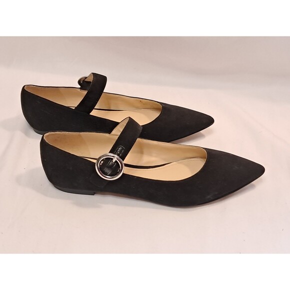 Nine West Arden Mary Jane Circular Silver Buckle Flat Shoe Pointed Toe Size 8.5M - Picture 6 of 9